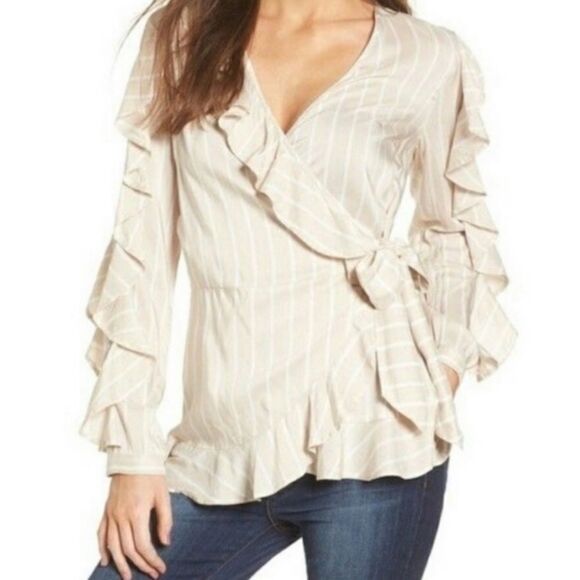Keith Ruffle striped long sleeve wrap style top - Picture 2 of 6